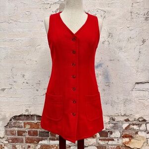 1960s Evan-Picone Red Wool Long Vest with Pockets Size 10